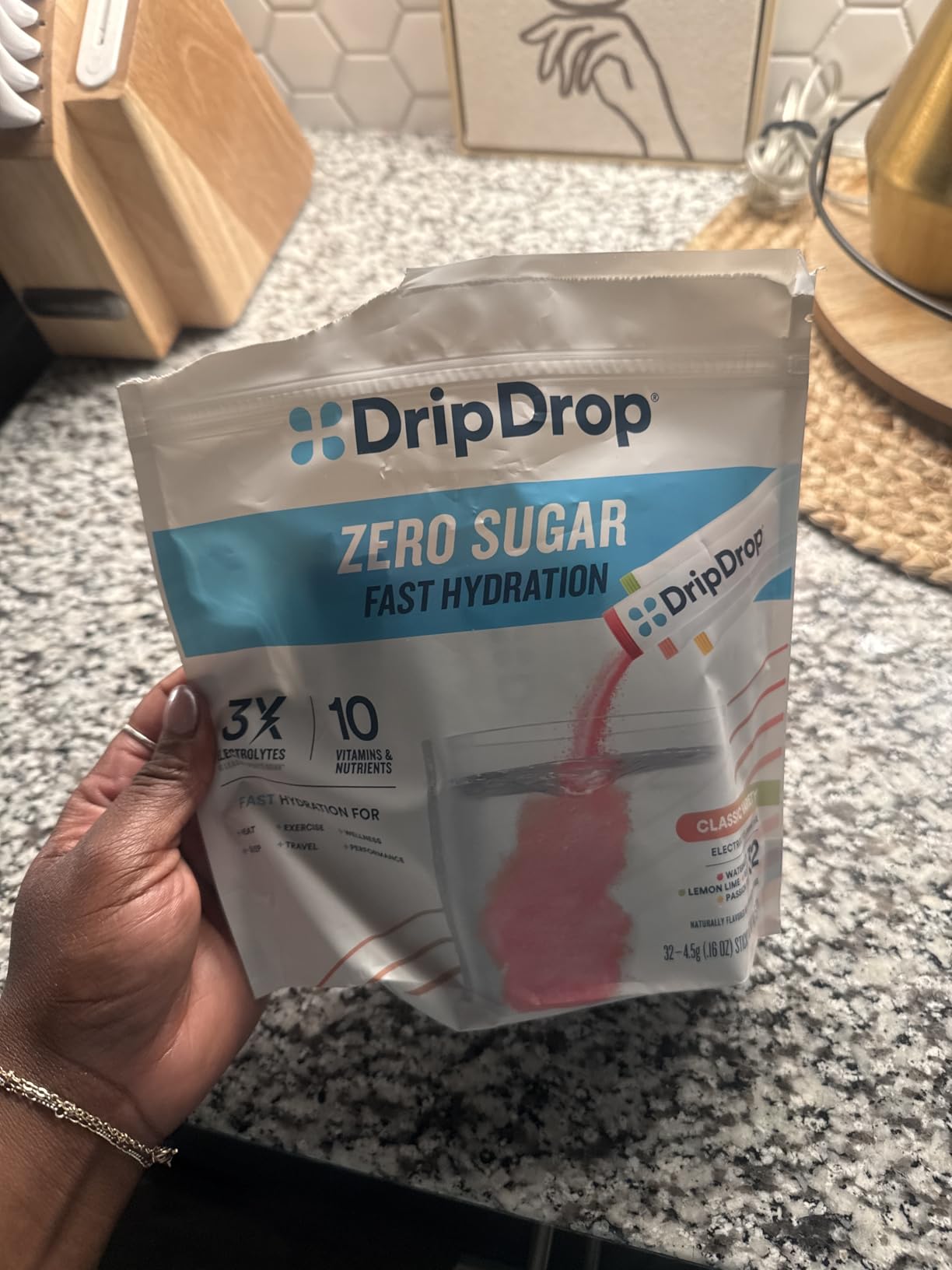 DripDrop Sugar Free Hydration Packets - Zero Classic Variety Pack - Single Serve Electrolytes Powder Drink Mix - Lemon Lime, Watermelon, Peach, Passion Fruit - Non-GMO, Gluten Free, Vegan - 32 Sticks customer photo 1
