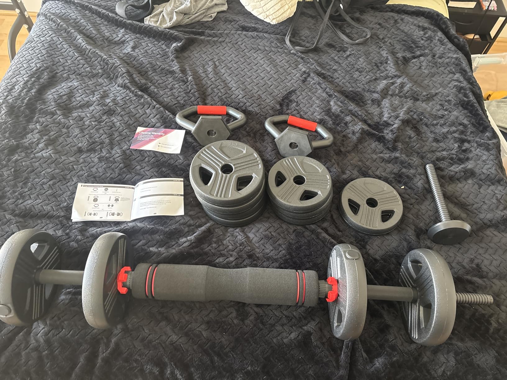 FITPLAM Adjustable Dumbbell Set, 20/35/45/55/70/90lbs Free Weights Set with Upgraded Nut, 5 in 1 Weight Set Used as Kettlebells, Barbell, Push Up Stand, Fitness Exercise for Home Gym Suitable Men/Women customer photo 1