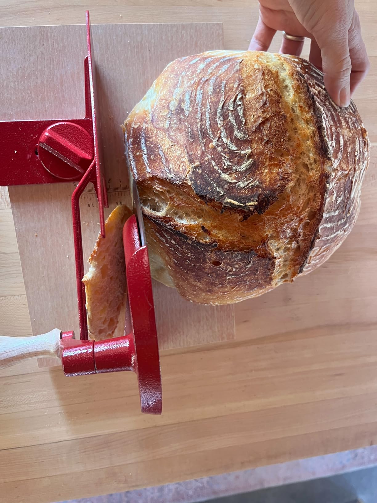 Brvclon Manual Bread Slicer Adjustable Thickness, Hand Crank Bread Slicer for Homemade Sourdough Bread with Scale Line & Suction Cup & Metal Guide, Quality Solid Wood Base & Gift-Level Packaging customer photo 1