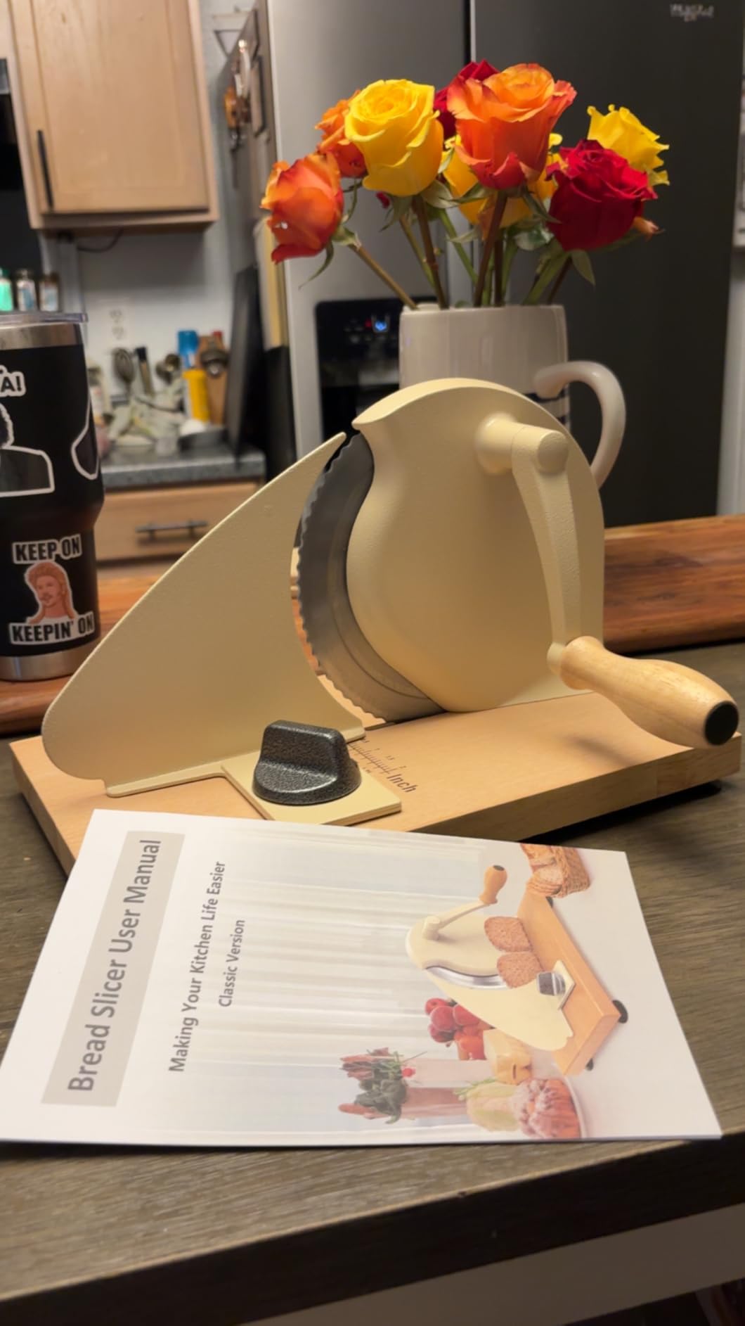 vanerepok Manual Bread Slicer for Homemade Sourdough Bread Versatile Hand Crank Bread Slicer for Sourdough Crusty Bread Etc Stainless Steel Slicers Adjustable Width for Homemade & Commercial Use customer photo 1