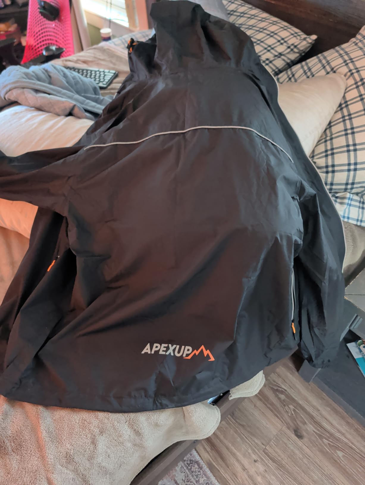 APEXUP Packable Rain Jacket Men with Reflective Zipper, Lightweight Waterproof Raincoat, Mens Rain Jacket for Outdoor Sports customer photo 1