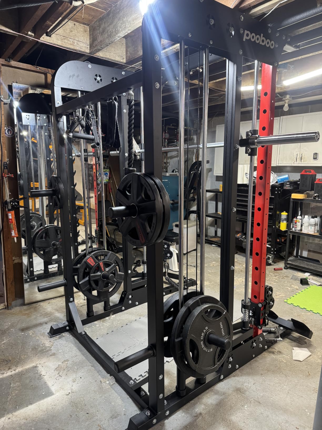 pooboo Multi-Functional Machine Power Cage, 2000LB Squat Rack, LAT-Pull Down System, Dual Pulley Cable Crossover System, Home Gym Workout Machine with Strength Training Attachments customer photo 1