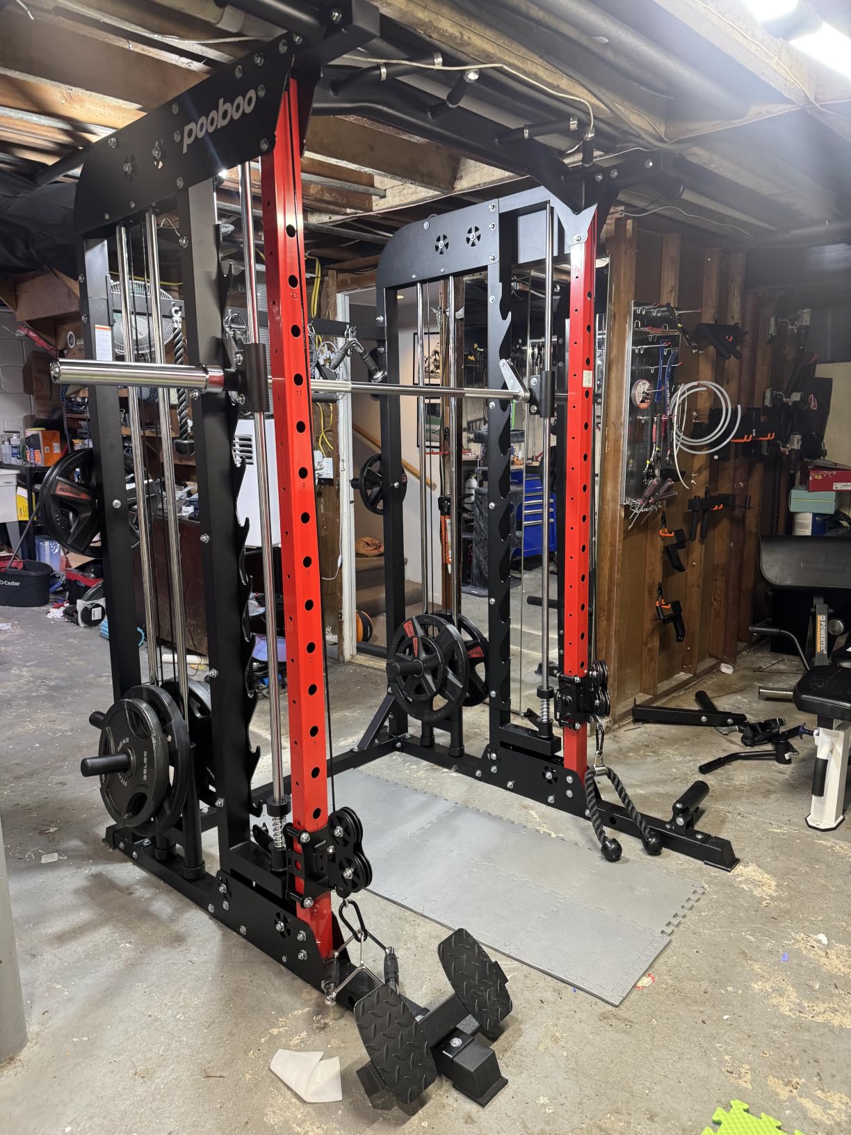 pooboo Multi-Functional Machine Power Cage, 2000LB Squat Rack, LAT-Pull Down System, Dual Pulley Cable Crossover System, Home Gym Workout Machine with Strength Training Attachments customer photo 2