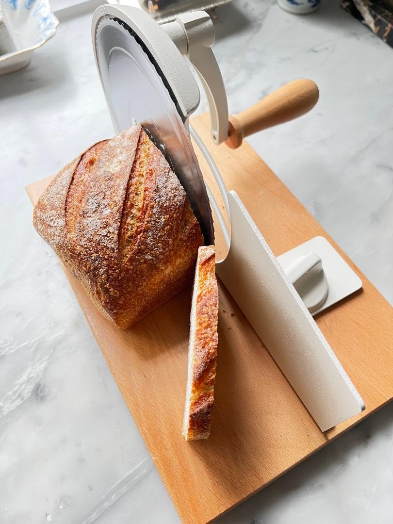 SOWKIPE Manual Bread Slicer with Hand Crank, Classic Home Bread Slicer for Homemade Sourdough, Rotary Slicer with Adjustable Thickness, Premium Stainless Steel & Powerful Suction Cups (Black) customer photo 2
