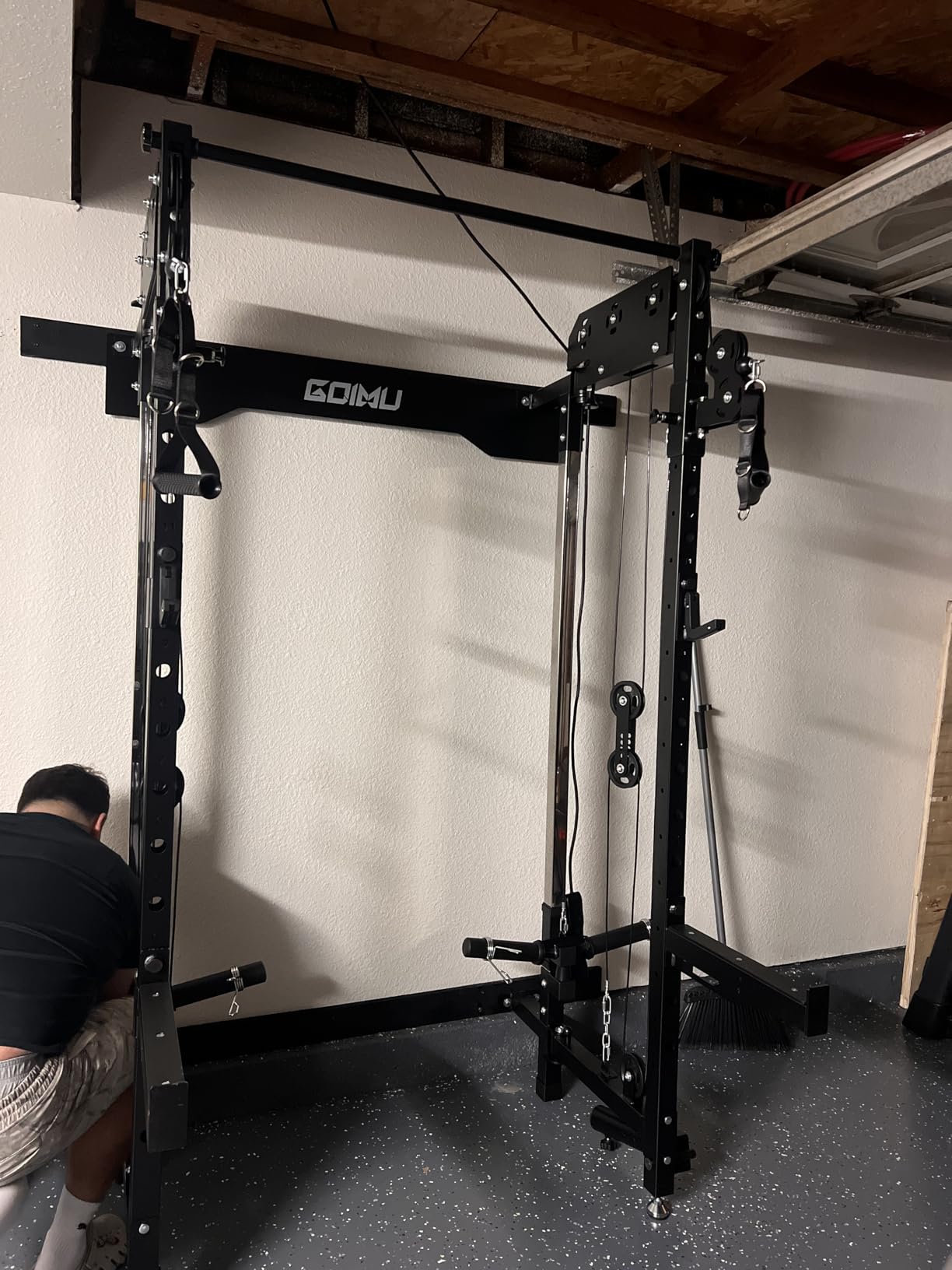 WM3-V4 Folding Squat Rack, Wall Mounted Power Rack with Dual Independent Pulley System, Functional Trainer with 5 Adjustable Function Modes for Space Saving customer photo 2