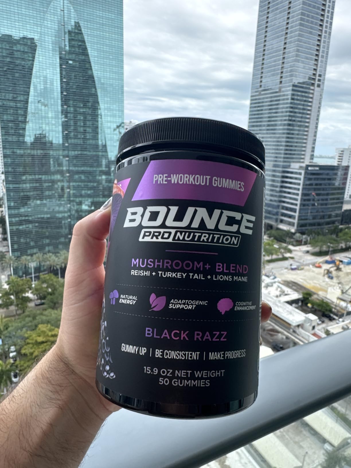 Bounce Pro Pre Workout Gummies - 30 Vegan Chewable Gummies with 180mg Caffeine, Lion's Mane & L-Theanine for Energy, Focus & Endurance - Mushroom Preworkout for Men & Women - Black Razz Flavor customer photo 1