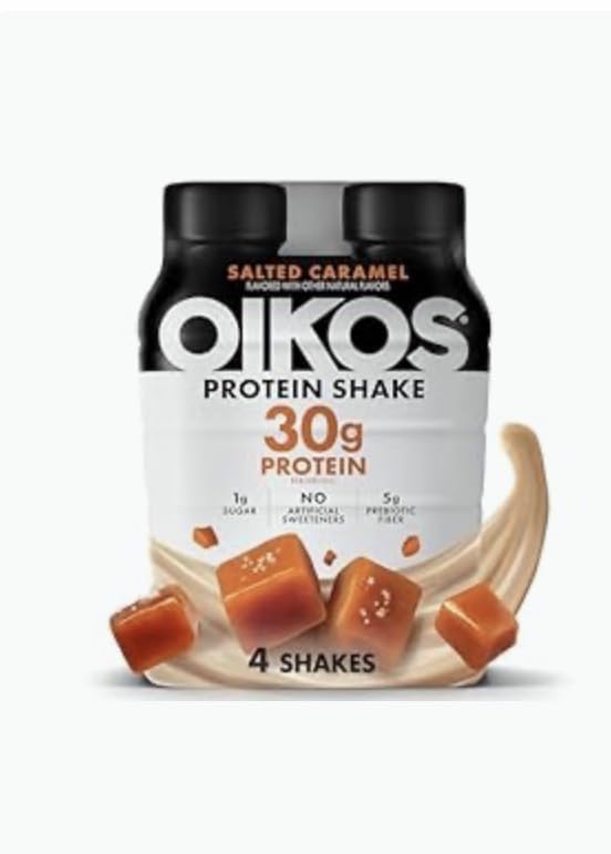 Oikos Protein Shake, Salted Caramel, 30g High Protein Drinks, Shelf Stable, Ready to Drink, 5g Prebiotic Fiber, 12 fl oz Bottle, 12 Count customer photo 1