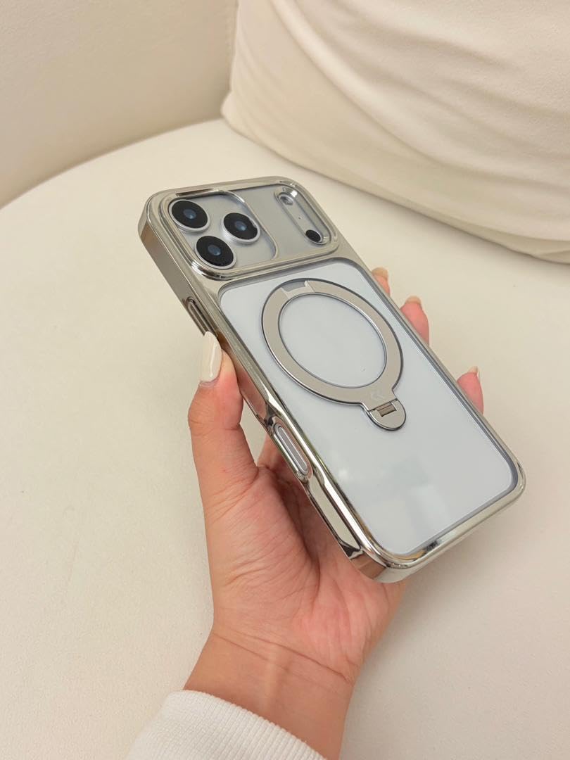 CASEKOO Glossy 360 Spin Magnetic Stand for iPhone 17 Pro Max Case [Fit for MagSafe][17FT Military Protection] Slim Hand-Polished Frame Titanium Alloy Sturdy Stand 6.9