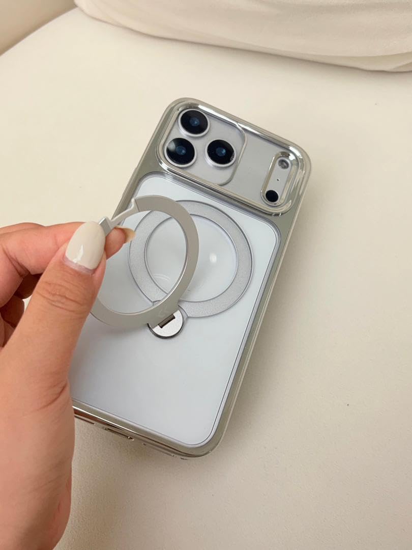 CASEKOO Glossy 360 Spin Magnetic Stand for iPhone 17 Pro Max Case [Fit for MagSafe][17FT Military Protection] Slim Hand-Polished Frame Titanium Alloy Sturdy Stand 6.9