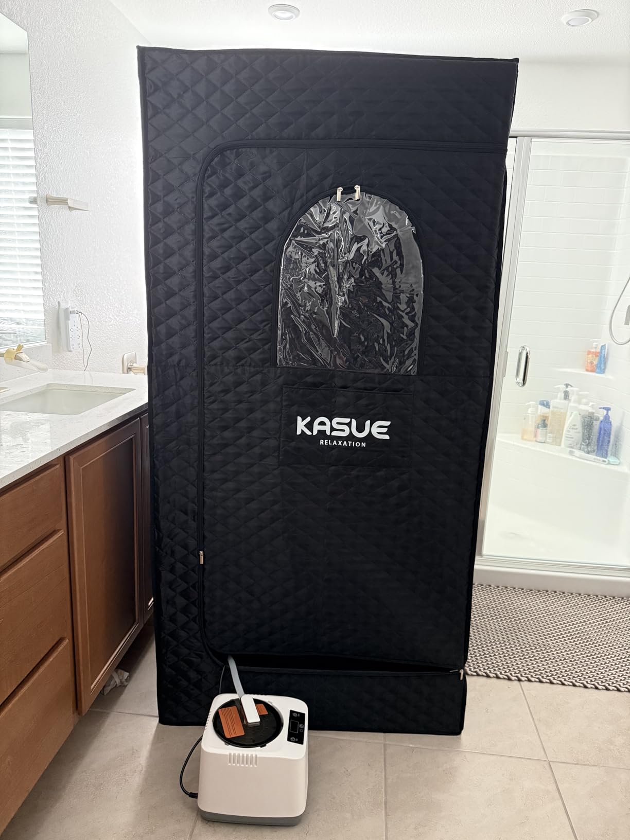 KASUE Portable Steam Sauna Tent for Home, Infrared Sauna with 3L Steamer, 9 Temp Levels & 99 Min Timer, 5-Layer Waterproof Insulated, Folding Chair Included, Indoor Spa customer photo 1