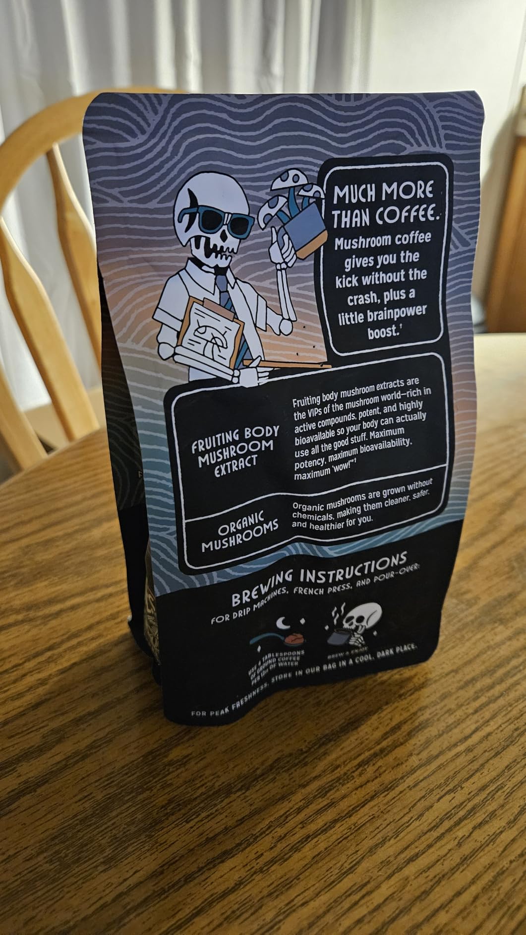 Bones Coffee Company Better Brain Mushroom Coffee - Medium Roast Low Acid Arabica Beans - Ground Coffee - Reishi, Chaga, Lion's Mane, Cordyceps Mushroom Blend - 10 Oz customer photo 1