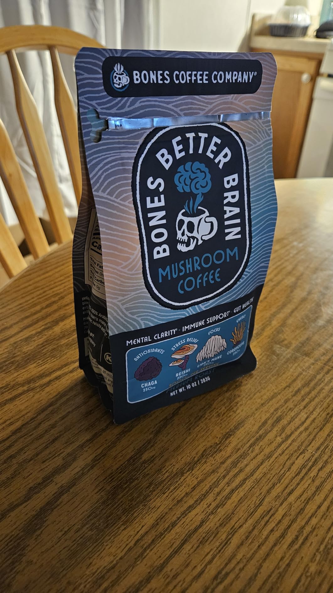 Bones Coffee Company Better Brain Mushroom Coffee - Medium Roast Low Acid Arabica Beans - Ground Coffee - Reishi, Chaga, Lion's Mane, Cordyceps Mushroom Blend - 10 Oz customer photo 2