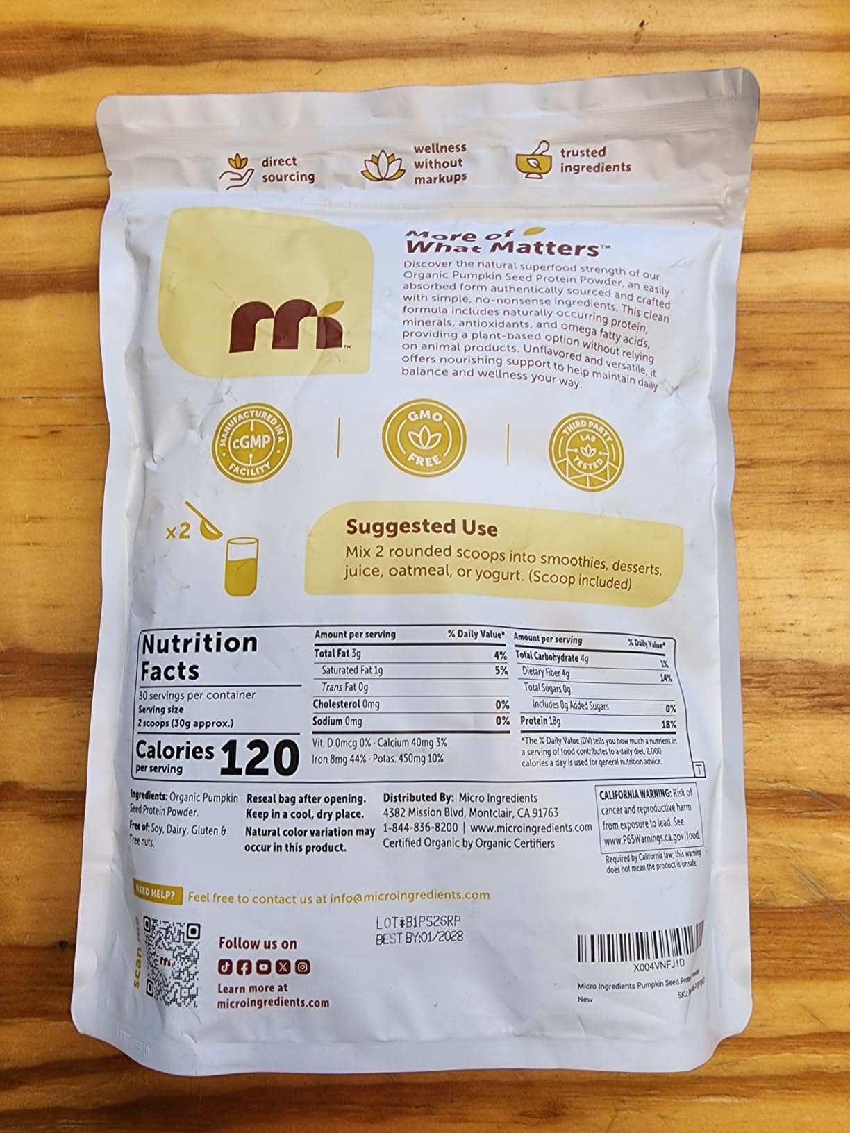 Micro Ingredients Organic Pumpkin Seed Protein Powder, 2lb, Raw Plant-Based, Single-Ingredient, Non-GMO, Soy Free customer photo 2