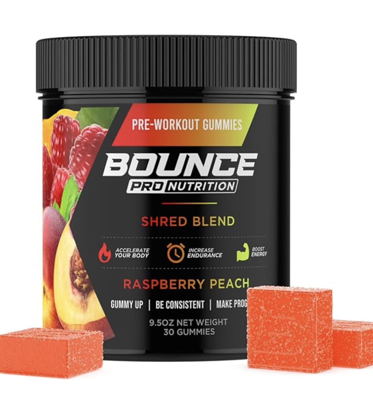 Bounce Pro Shred Blend Pre Workout Gummies - Raspberry Peach - 30 Vegan Gummies with 260mg Caffeine, Ashwagandha & L-Theanine for Energy, Focus & Endurance customer photo 1
