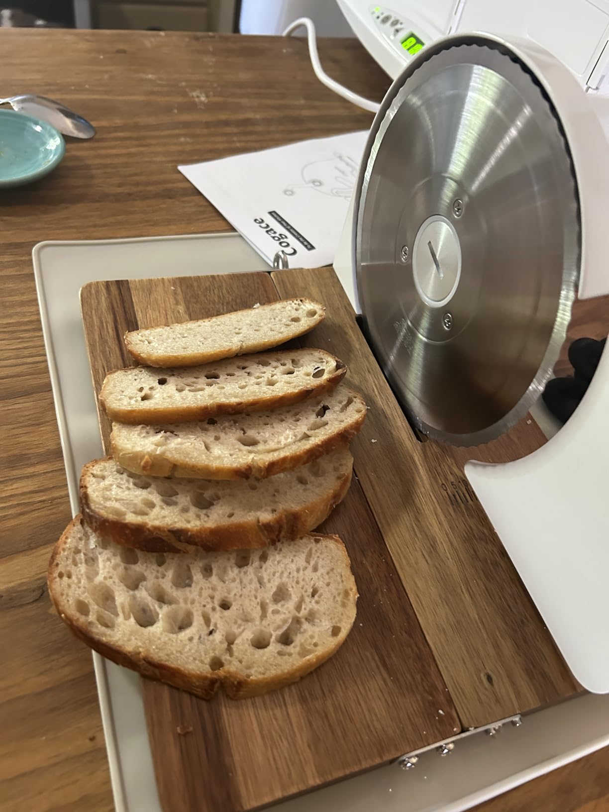 Foldable Manual Bread Slicer with German RSG Blade, Homemade & Sourdough Bread, Adjustable Thickness & Scale, Hand Crank Cutter, Durable Aluminum Alloy Body & Acacia Wood Base customer photo 1