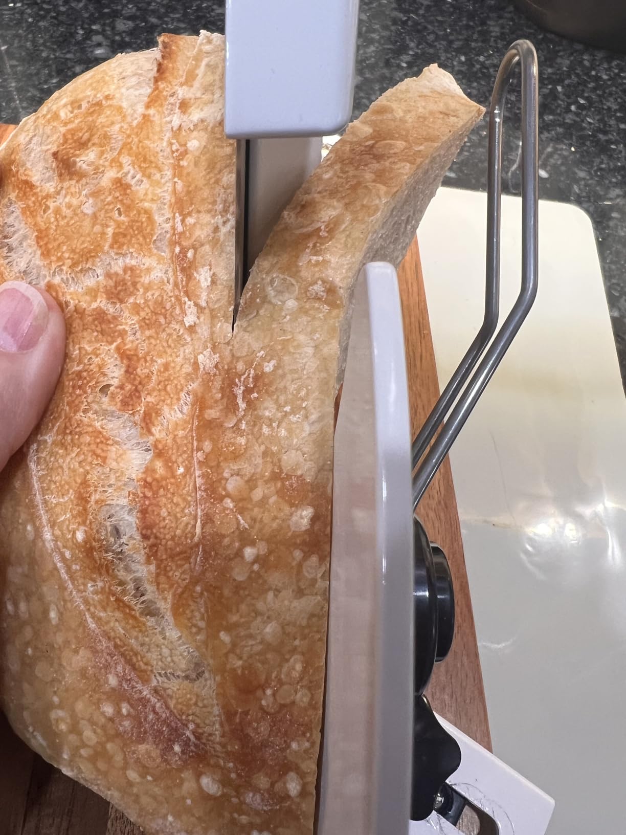 Foldable Manual Bread Slicer with German RSG Blade, Homemade & Sourdough Bread, Adjustable Thickness & Scale, Hand Crank Cutter, Durable Aluminum Alloy Body & Acacia Wood Base customer photo 2