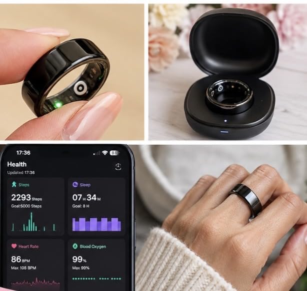 Smart Ring for Women Men, Fitness Tracker Ring with Heart Rate, Sleep Monitoring, Blood Oxygen, Step Counting for iOS and Android, No Subscription Fee, Waterproof (Black, 10) customer photo 1