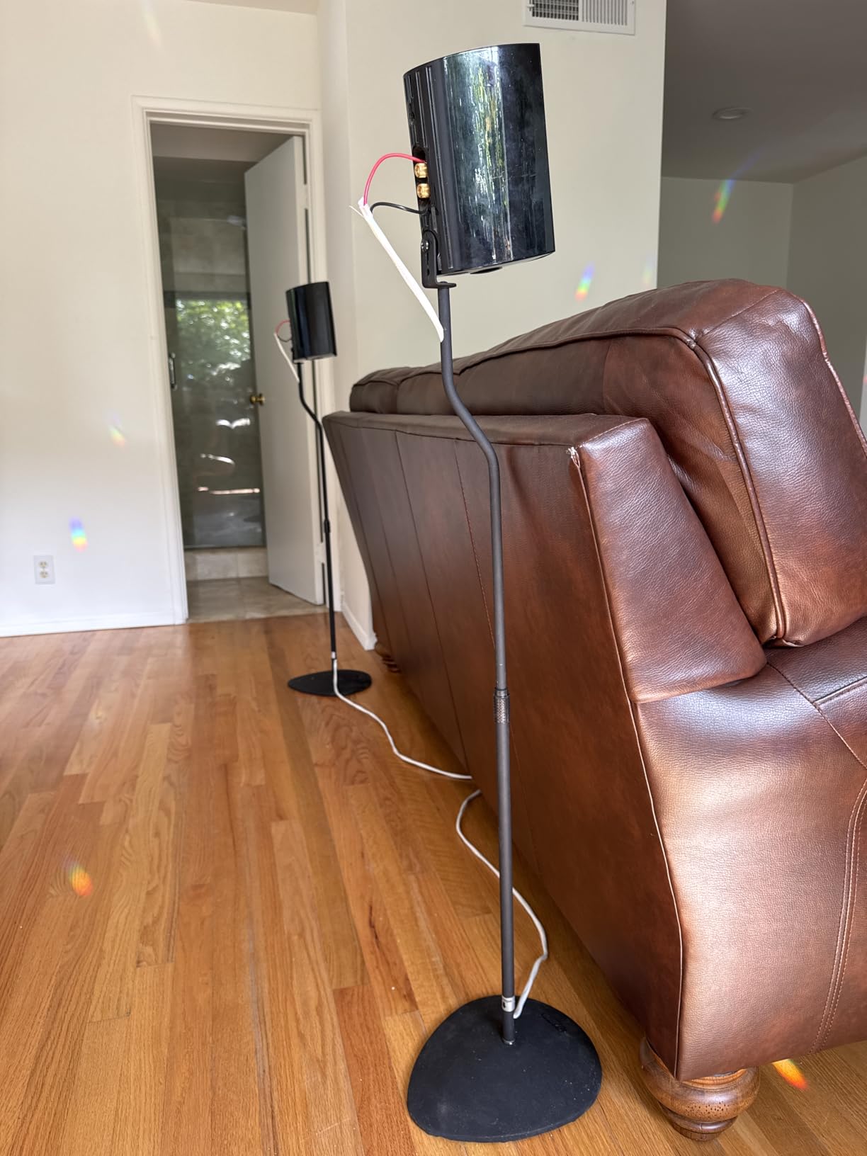 SANUS Speaker Stands Pair for Satellite & Bookshelf Speakers up to 3.5lbs - 10 inch Height Adjustment - Includes L-Shaped Bracket & Keyhole Adapter for Compatibility - Easy DIY Assembly customer photo 1
