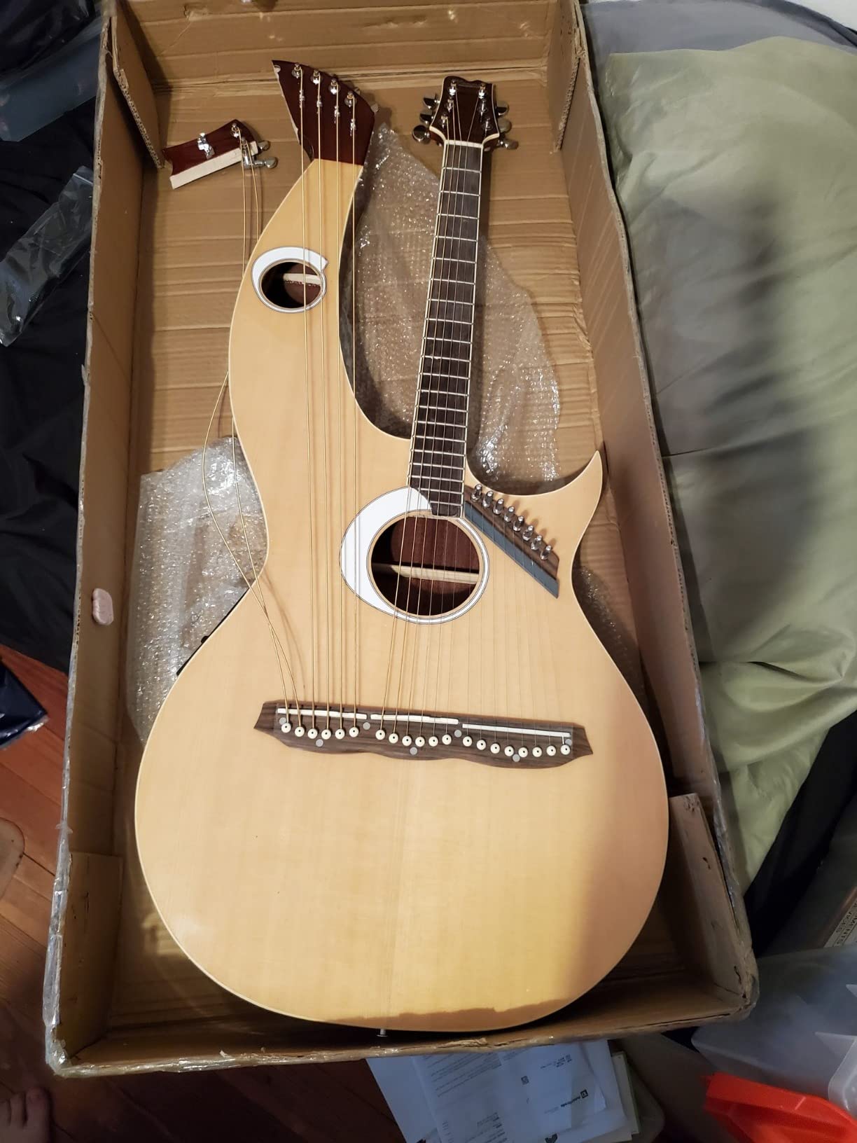 Ktone Harp Guitar, Acoustic Electric Double Neck Guitar with Padded Gig Bag customer photo 1