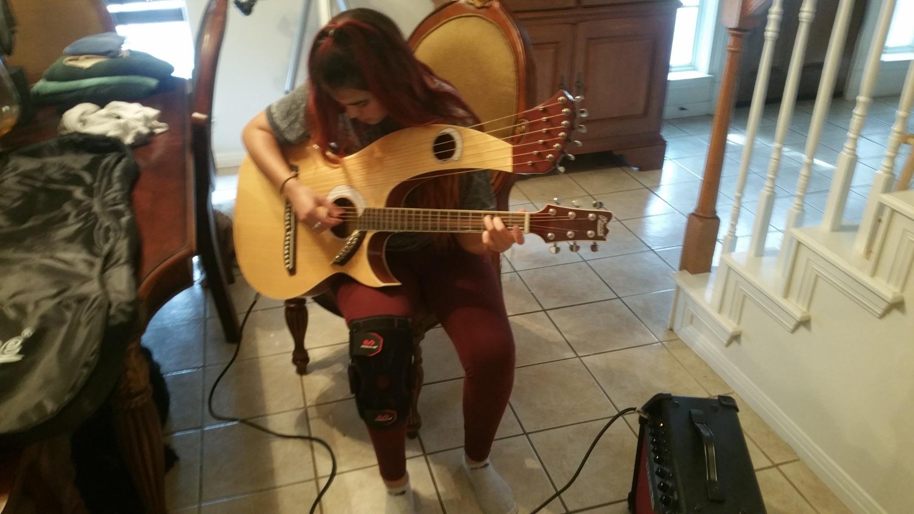 Ktone Harp Guitar, Acoustic Electric Double Neck Guitar with Padded Gig Bag customer photo 2