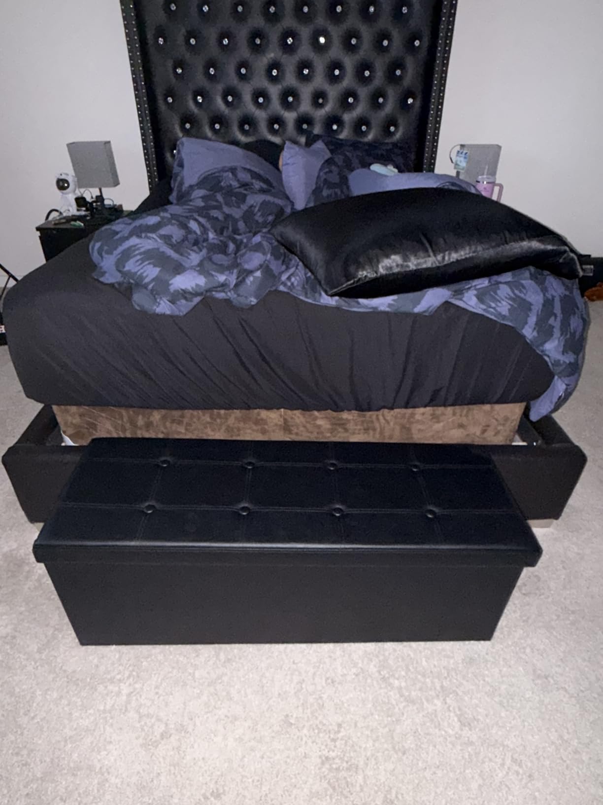 SONGMICS MAZIE Collection - 43 Inches Folding Storage Ottoman Bench, Ottoman with Storage, Foot Rest Stool, Load 660 lb, for Living Room, Synthetic Leather, Black ULSF701 customer photo 2
