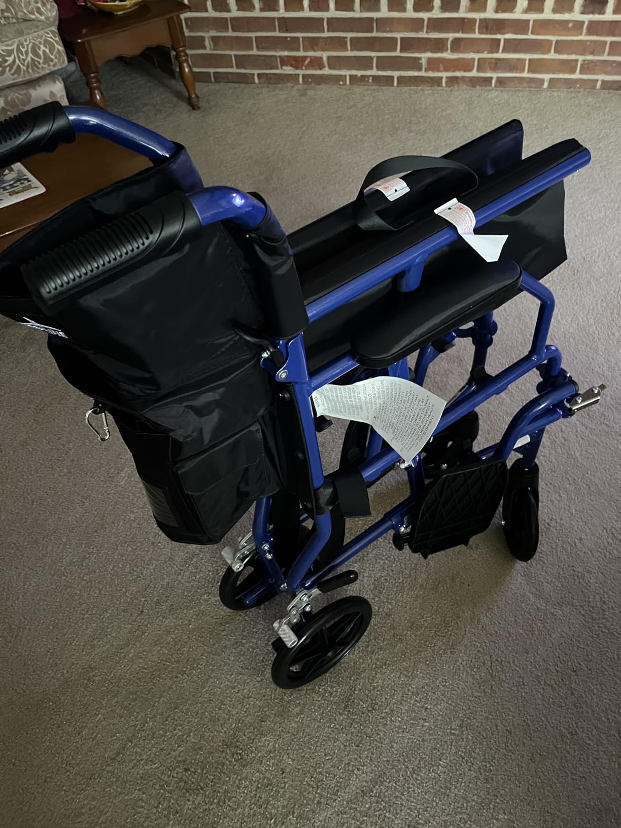 Medline Ultra Lightweight Transport Wheelchair for Adults, Foldable, 19-Inch Seat Width, Black Frame, Black Upholstery customer photo 2