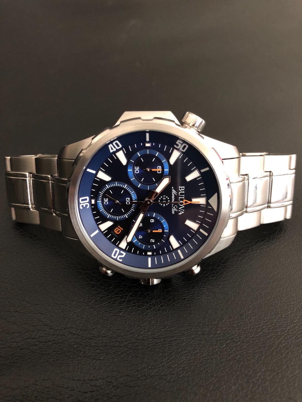 Bulova Men's Marine Star Series B Stainless Steel 6-Hand Chronograph Quartz Watch, Blue Dial Style: 96B256 customer photo 1