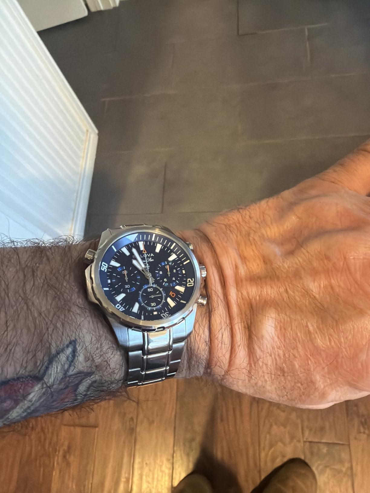 Bulova Men's Marine Star Series B Stainless Steel 6-Hand Chronograph Quartz Watch, Blue Dial Style: 96B256 customer photo 2