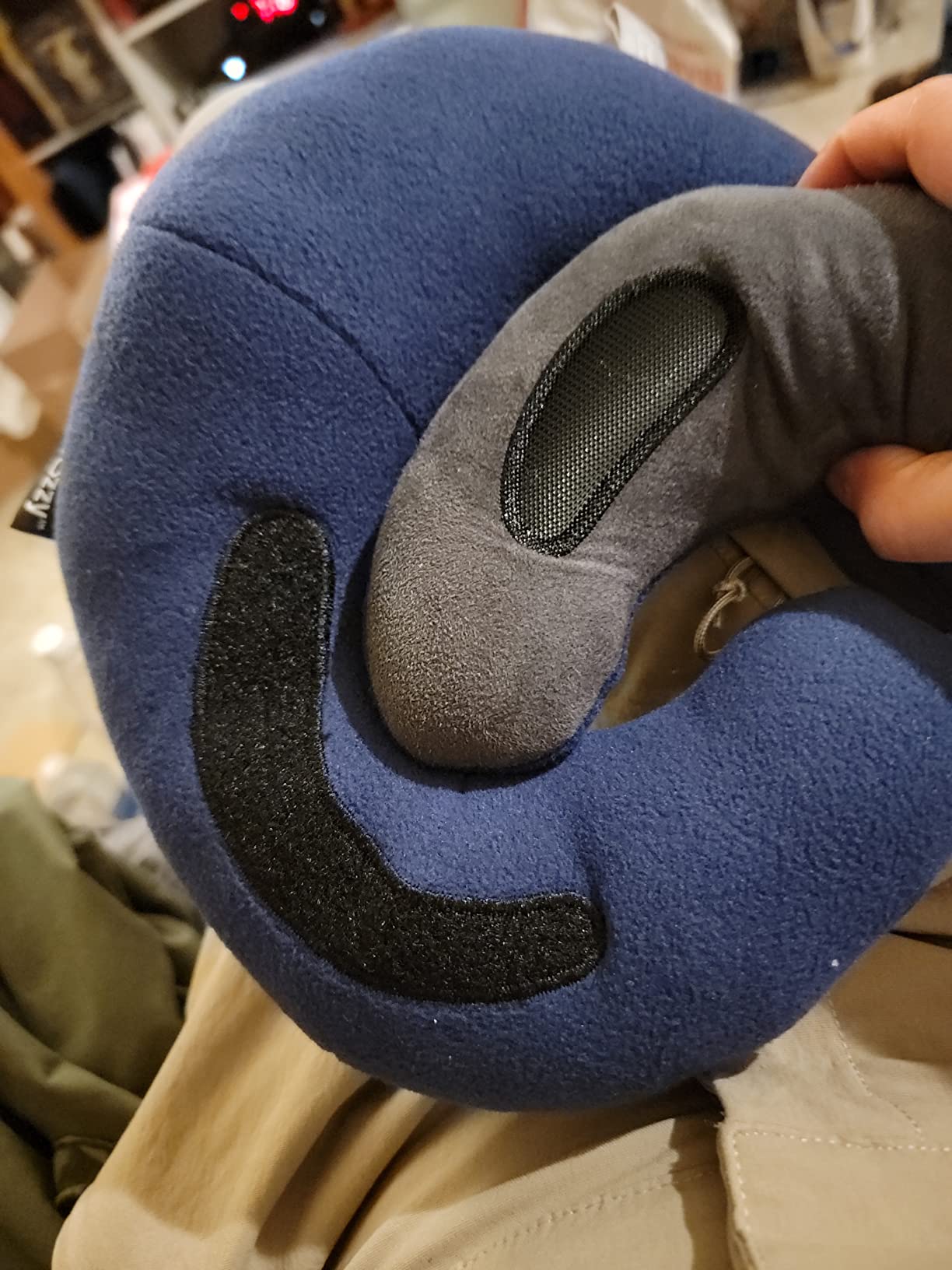 BCOZZY Travel Neck Pillow for Airplane - Patented Double Support for Head, Neck, and Chin. Best for Long Flights, Plane Sleeping, and Car Rides. Adjustable Size. Fully Washable. Carry Bag. Large, Navy customer photo 1