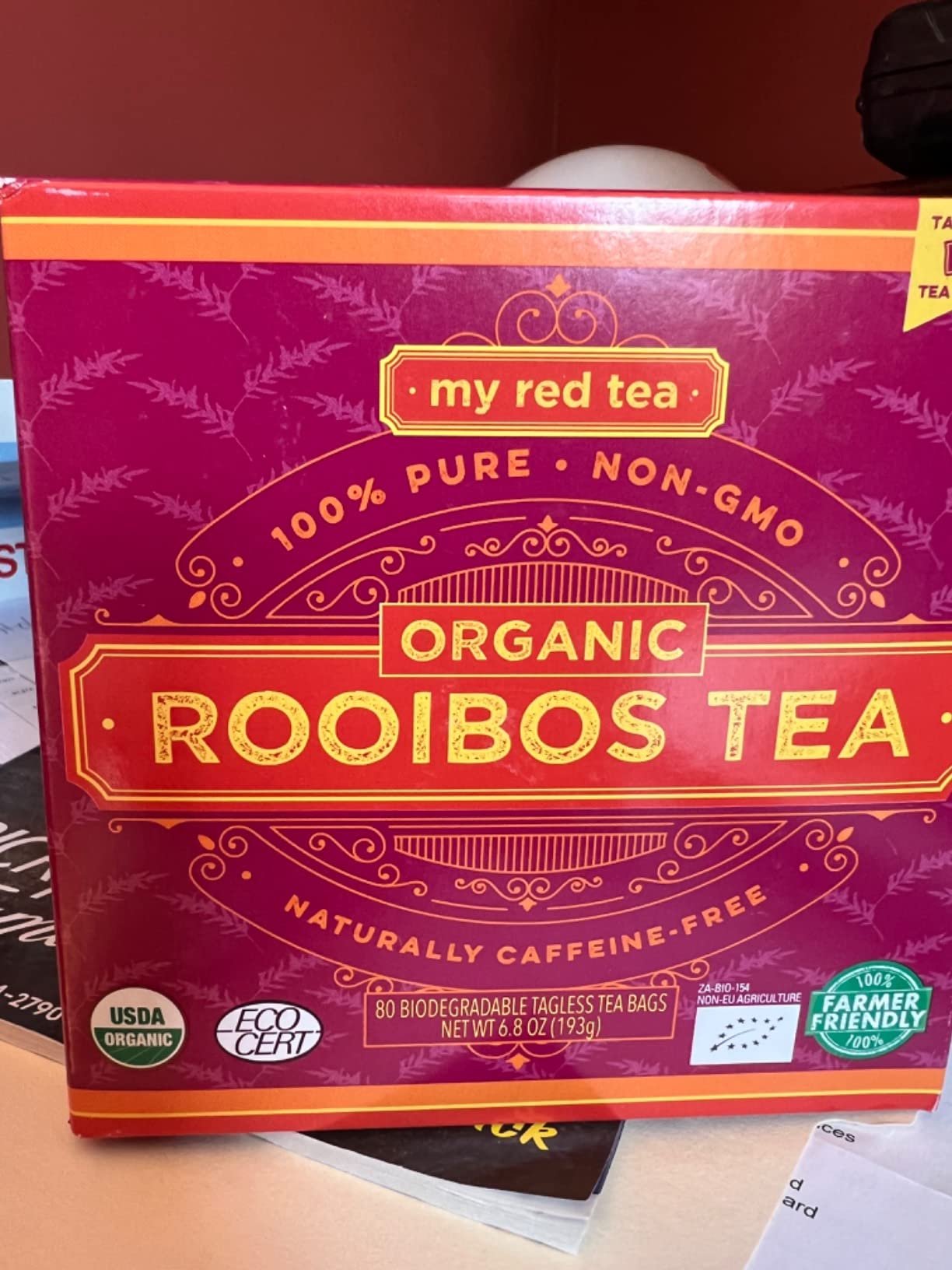 My Red Tea Organic Rooibos Tea Bags - 80 Count - South African Red Bush Tea - USDA Organic, Caffeine Free, Single Origin & Sustainably Farmed - 200g customer photo 2