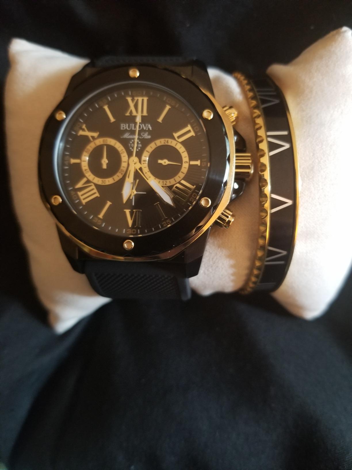Bulova Men's Marine Star Series A Black and Rose Gold Ion-Plated Stainless Steel 6-Hand Chronograph Quartz Watch, Black Silicone Strap customer photo 1