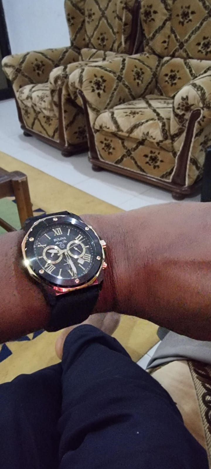 Bulova Men's Marine Star Series A Black and Rose Gold Ion-Plated Stainless Steel 6-Hand Chronograph Quartz Watch, Black Silicone Strap customer photo 2