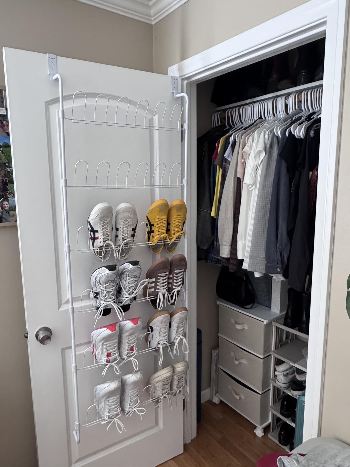 Whitmor 18 Pair Over The Door Shoe Organizer, 6 Tier Hanging Shoe Organizer, Heavy Duty Metal Shoe Holder, Hanging Shoe Rack for Closet Organizer & Storage, 62.8