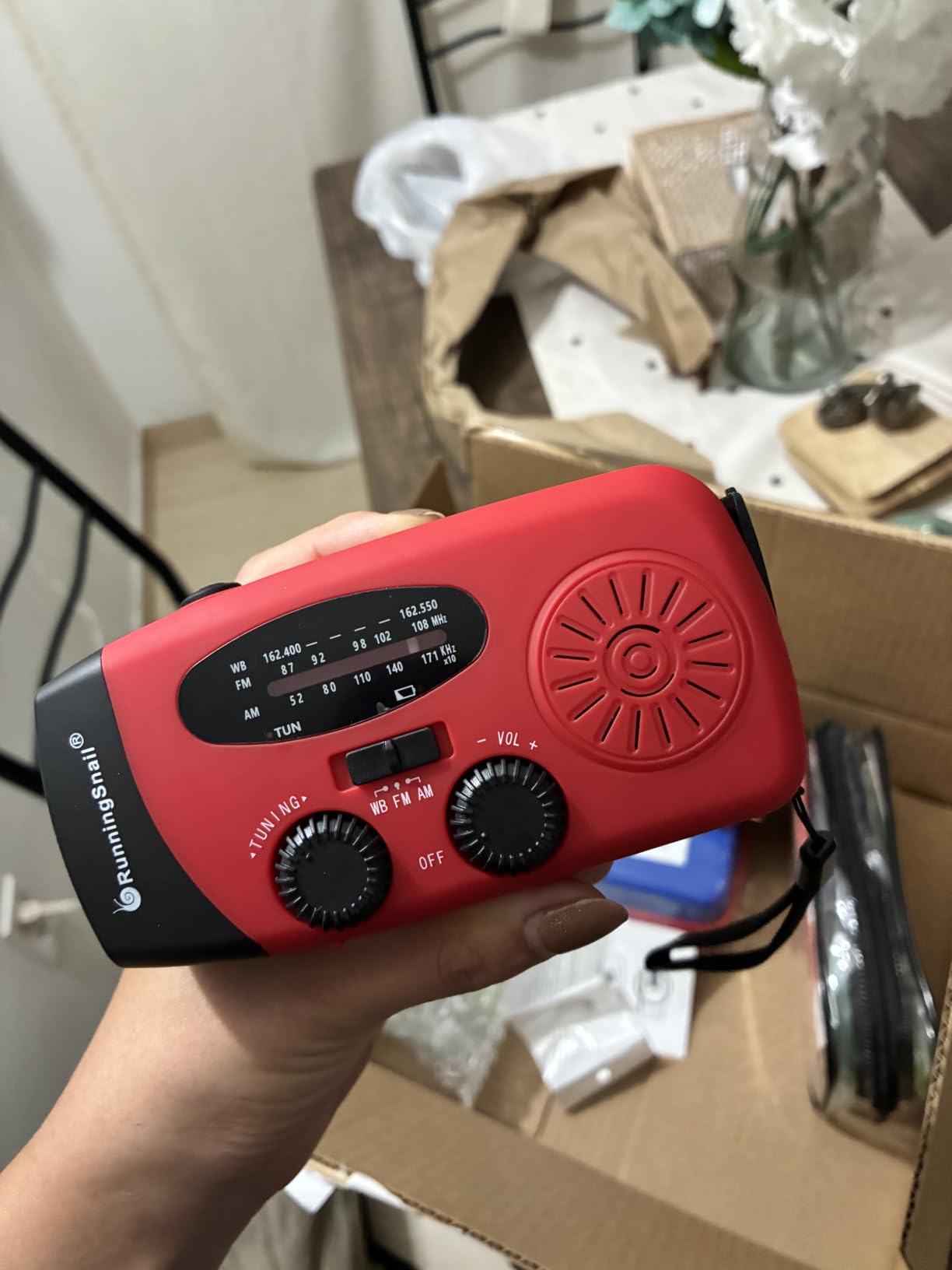 Hand Crank Radio with LED Flashlight, 2000mAh NOAA AM FM Emergency Radio | Cranked, Solar Power, USB-C Charger, Lightweight & Compact, Portable Radio, Bright LED Flashlight, for Power Outage, Emergencies, Red customer photo 2