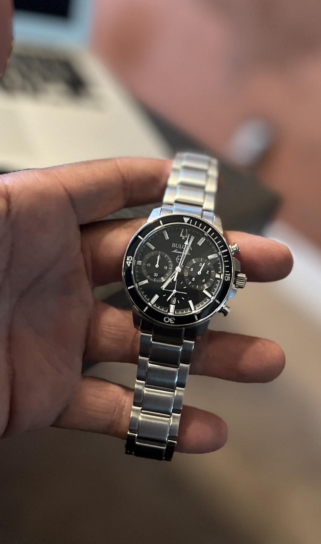 Bulova Men's Marine Star Series C Stainless Steel 6-Hand Chronograph Quartz Watch, Black Dial Style: 96B272 customer photo 1