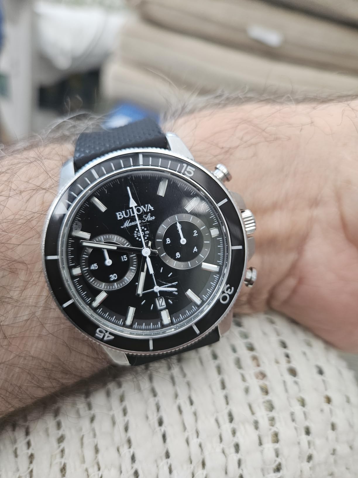 Bulova Men's Marine Star Series C Stainless Steel 6-Hand Chronograph Quartz Watch, Black Dial Style: 96B272 customer photo 2