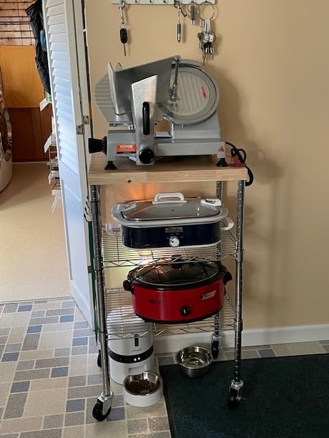 Amazon Basics Portable Kitchen 3-Tier Storage Rack on Caster Wheels with Adjustable 2 Shelves, 175 Pound Capacity, 21 x 15 x 36.7 inches (LxWxH), Wood/Chrome customer photo 1