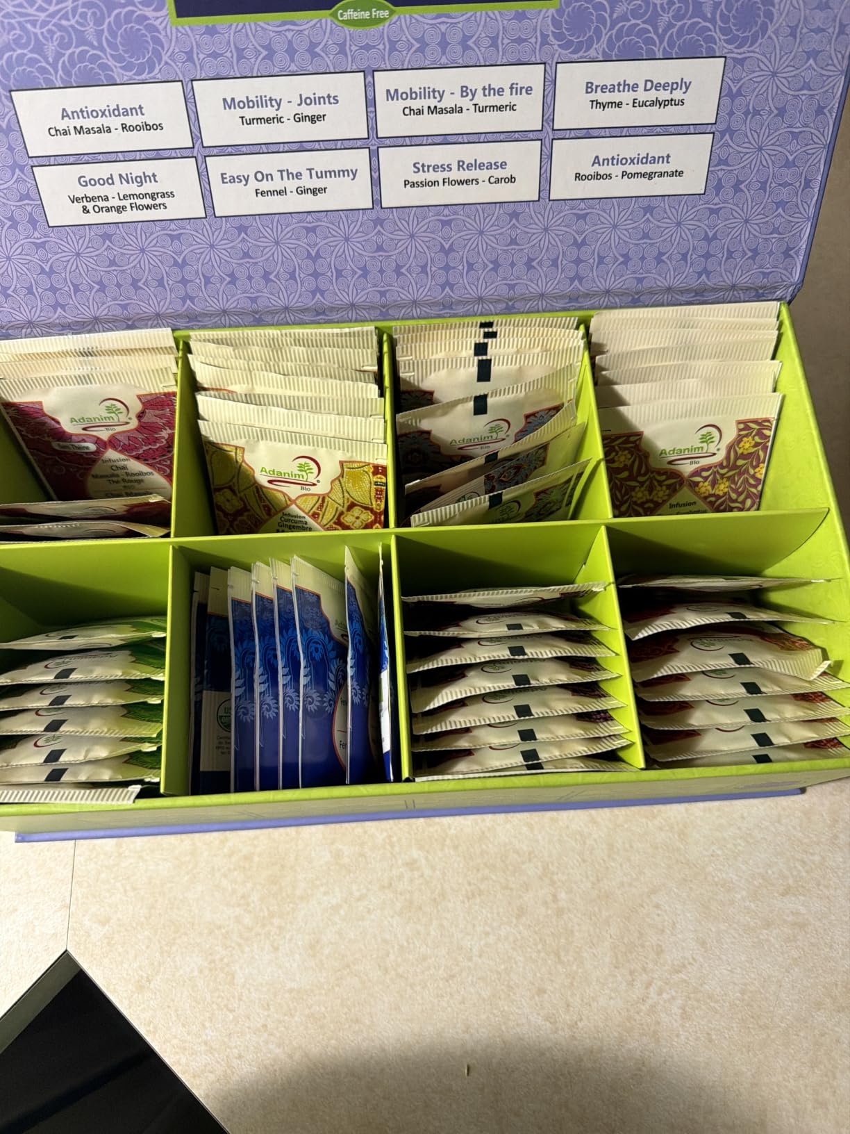 Adanim Bio Vitality Organic Herbal Tea Sampler Gift Box Caffeine Free 8 Unique Flavors for Tea Lovers 64 Individually Wrapped Tea Bags Variety Pack customer photo 1