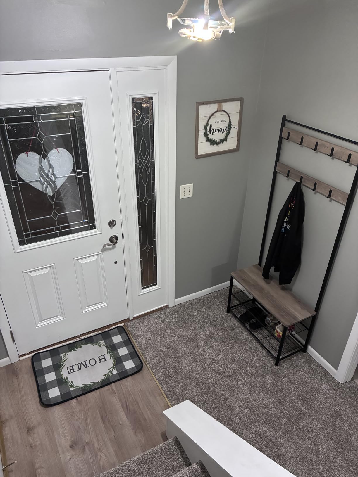 VASAGLE Coat Rack, Hall Tree with Shoe Storage Bench, 3-in-1, Steel Frame | Traditional Basic Entryway Bench, 12.6 x 27.6 x 68.9 Inches, Rustic Brown and Black, DACEY Collection UHSR41BX customer photo 2
