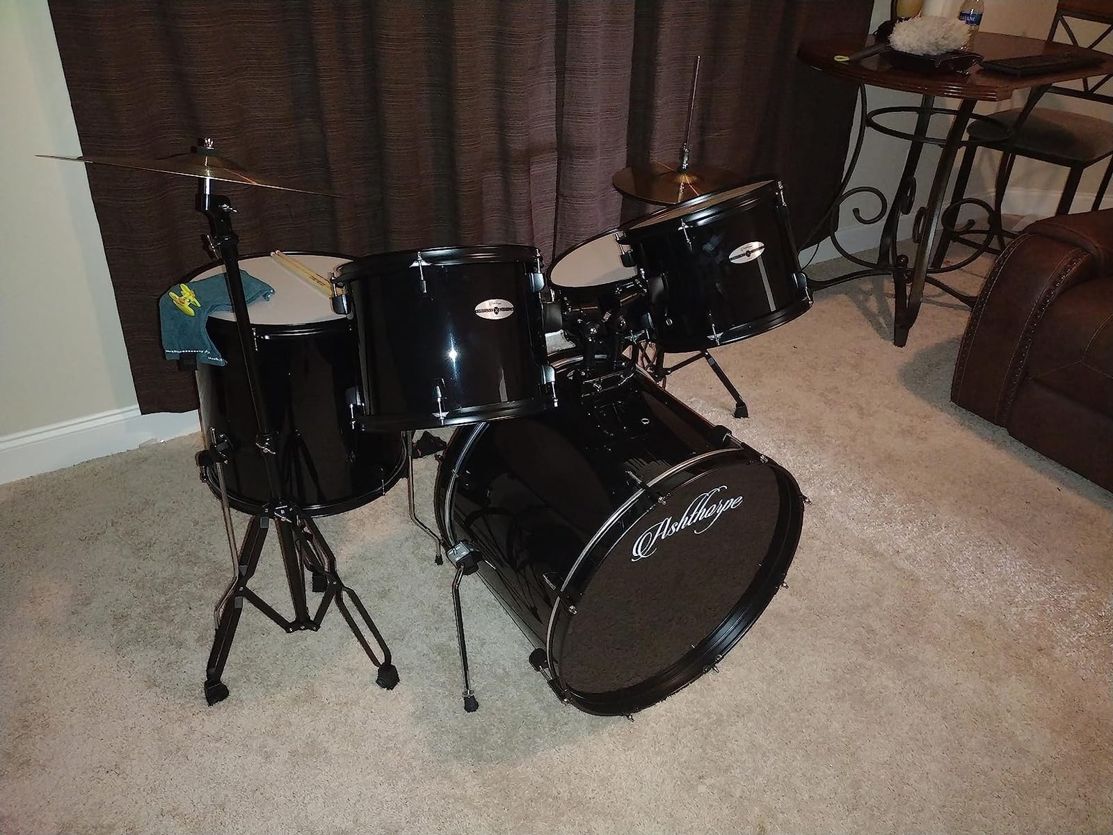 Ashthorpe 5-Piece Complete Full Size Adult Drum Set with Remo Batter Heads - Black customer photo 1