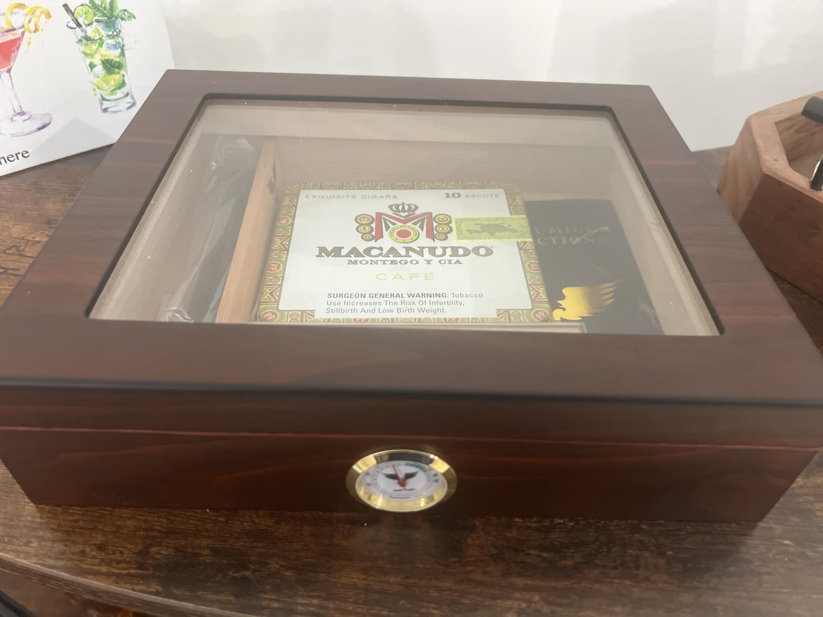 Bald Eagle Handmade Cigar Humidor, Cedar Cigar Desktop Box with Humidifier and Hygrometer, Glass Top for 30-50 Cigars customer photo 2
