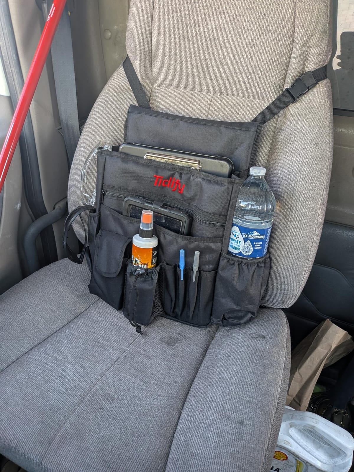 Tidify Car Front Seat Organizer [2025 UPDATED] with Dedicated Tablet and Laptop Storage Stabilizing Side Straps Soft Adjustable Shoulder Strap and Hardened Buckles Your Office Away from Office. customer photo 1