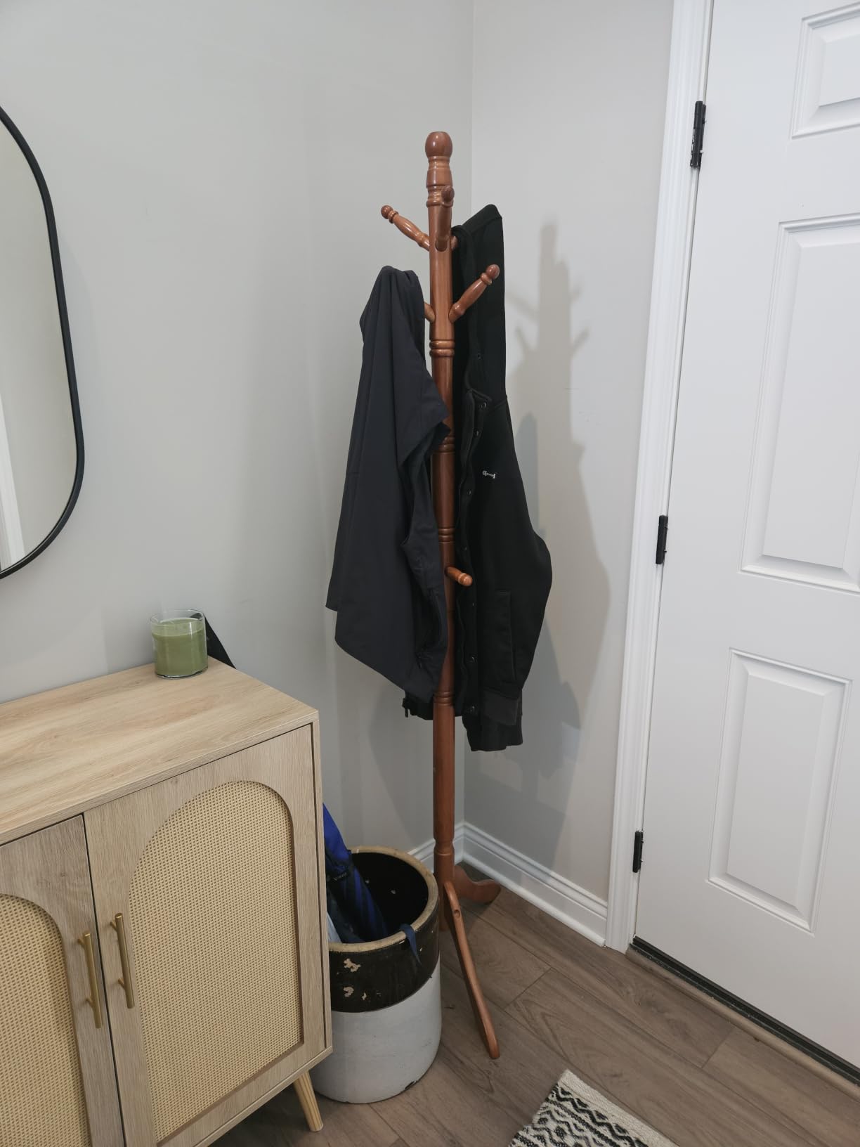 VASAGLE Solid Wood Coat Rack and Stand, Free Standing Hall Coat Tree with 10 Hooks for Hats, Bags, Purses, for Entryway, Hallway, Rubberwood, Caramel Brown URCR03WN customer photo 2