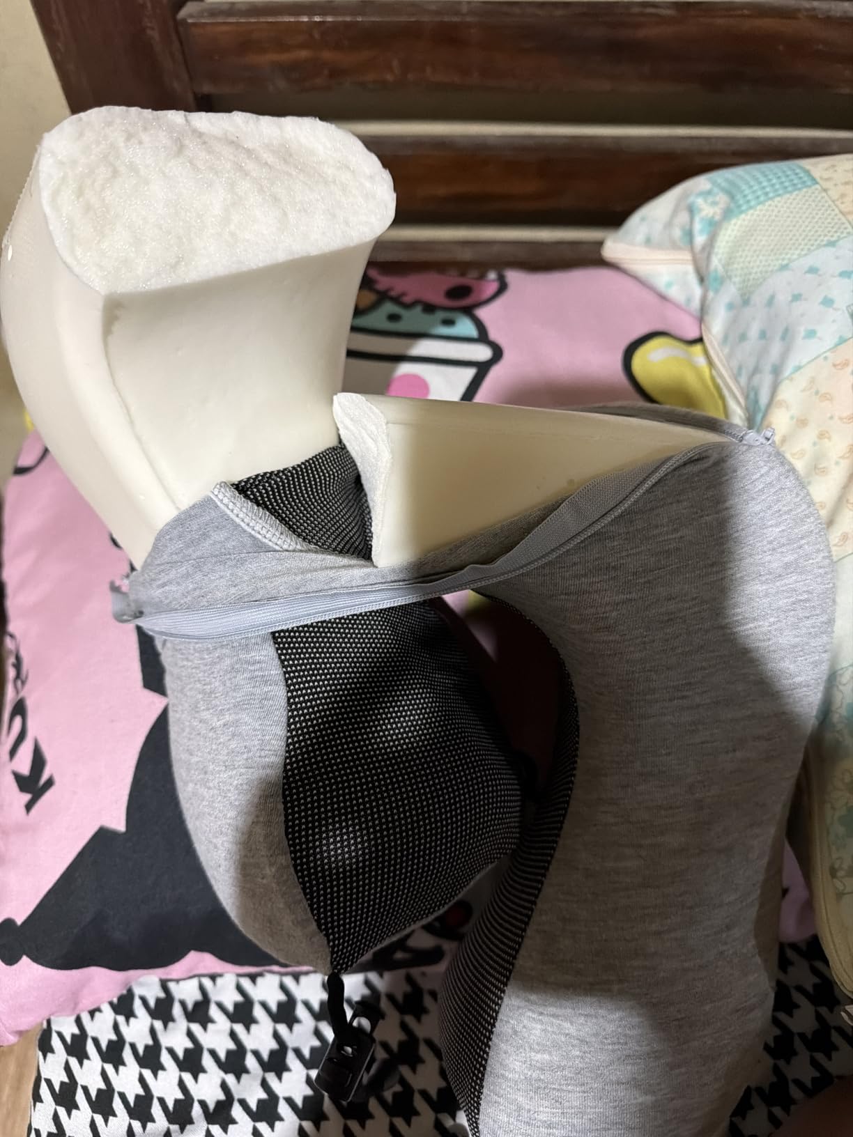 napfun Neck Pillow for Traveling, Upgraded Travel Neck Pillow for Airplane 100% Pure Memory Foam Travel Pillow for Flight Headrest Sleep, Portable Plane Accessories, Light Grey customer photo 1