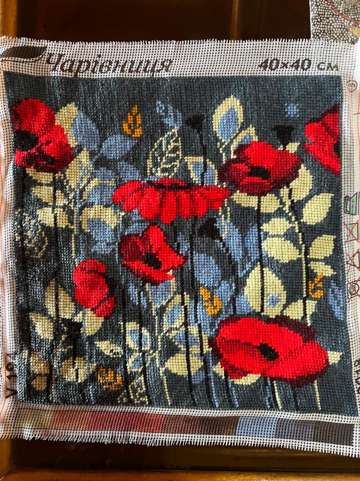 Brvsk Poppies in The Evening. Needlepoint Kit. Throw Pillow 16×16 Inches. Printed Tapestry Canvas, European Quality customer photo 2