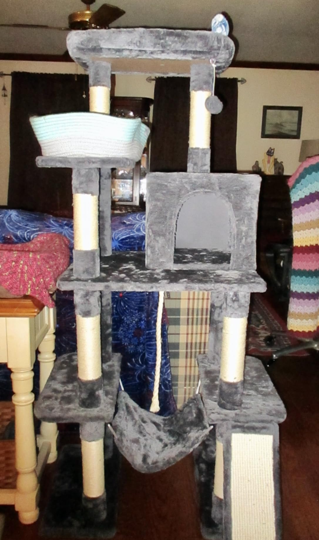 Yaheetech 63in Sturdy Large Cat Tree for Indoor Heavy Cats, Tall Tower | Plush condo, hammock, sisal scratching posts, multi-pet friendly, easy to assemble, stable wide base customer photo 2