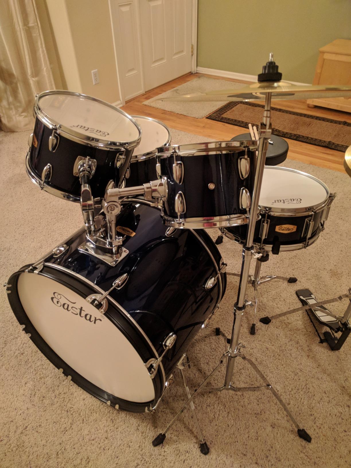 Drum Set Eastar 22 inch for Adults, 5 Piece Full Size Drum Kit Junior Beginner with Pedal Cymbals Stands Stool and Sticks, Metallic Blue customer photo 1