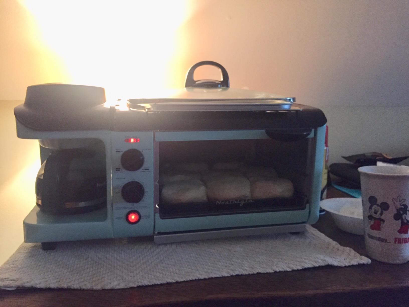 Nostalgia 3-in-1 Breakfast Station - Includes Coffee Maker, Non-Stick Griddle, and 4-Slice Toaster Oven - Versatile Breakfast Maker with Timer - Aqua customer photo 1