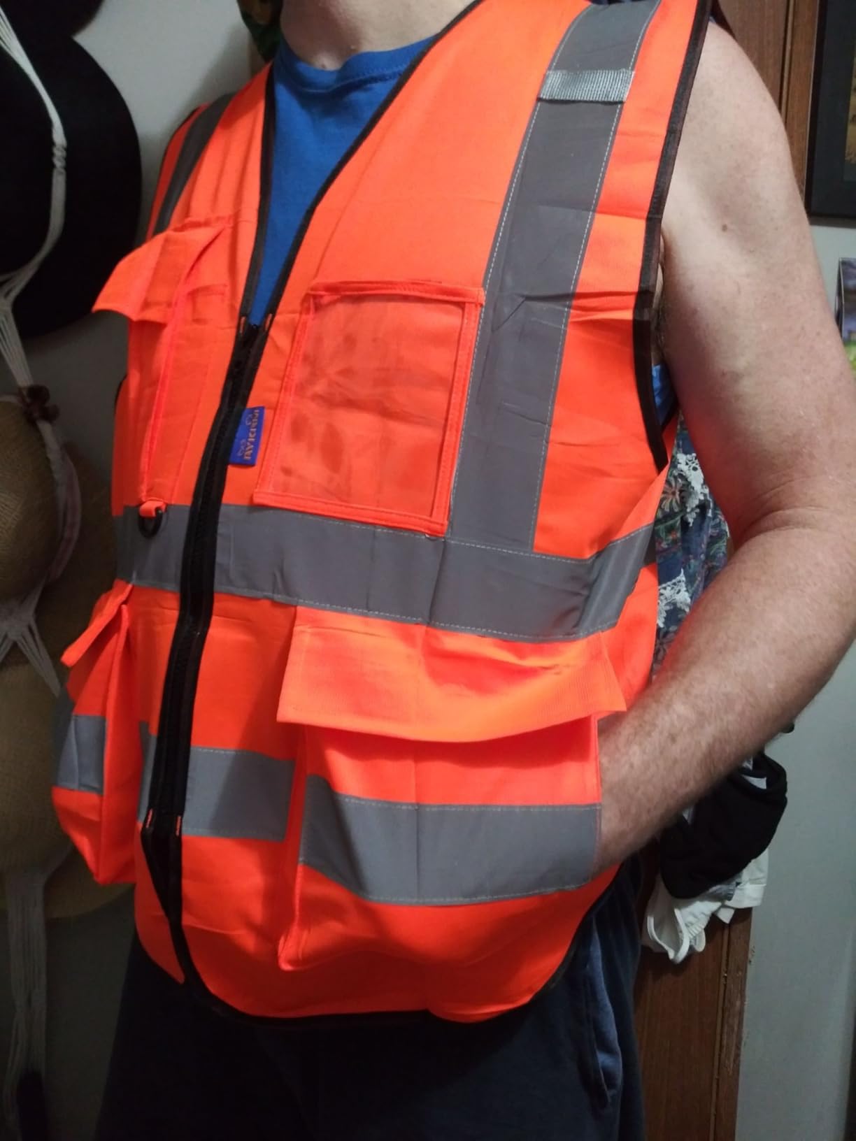 A-SAFETY ANSI/ISEA Standard Class 2 Hi-Vis Vest, Mic Tabs, Zip, Yellow, XL | Yellow XL Class 2 safety vest with 7 pockets, black front zipper and reflective strips for surveying customer photo 1