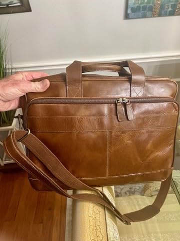 KomalC leather briefcase 16 inch laptop messenger bag satchel for men women | office briefcase, satchel bag, work bag, business bag, shoulder bag, adjustable strap, laptop compartment customer photo 1
